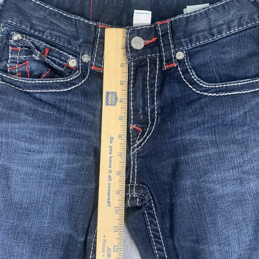 True Religion Straight Flap Jeans Mens 29 Dark Wash Big T Stitch